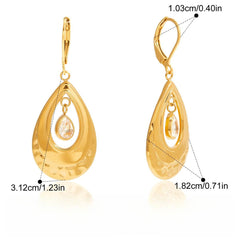 18K gold lightweight luxury high-end teardrop zircon hoop earrings