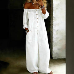 Women's Off-Shoulder Washed Faux Denim Strap Overalls Jumpsuit
