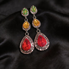 Water Drop Rhinestone Tassel Pendant Stud Earrings For Women,Palace Style Heavy Craft Exaggerated Fashion Jewelry