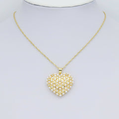 CZ Pave Gold Silver Pearl Heart Charm Pendant, Sku#LX594