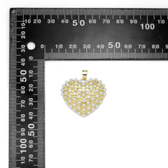 CZ Pave Gold Silver Pearl Heart Charm Pendant, Sku#LX594