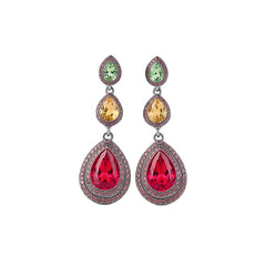 Water Drop Rhinestone Tassel Pendant Stud Earrings For Women,Palace Style Heavy Craft Exaggerated Fashion Jewelry