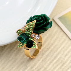 Cross-border Jewelry European And American Retro Butterfly Ring Women's Opening Full Diamond Crystal Rose Flower Ring Bohemian Style