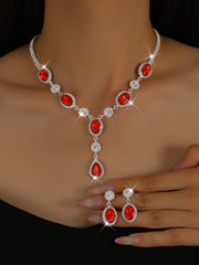 2026 Hot New Luxury Shiny Water Drop Necklace Earrings Suit High-grade All-match Bridal Jewelry Wholesale