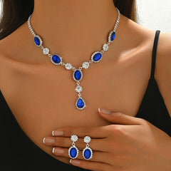 2026 Hot New Luxury Shiny Water Drop Necklace Earrings Suit High-grade All-match Bridal Jewelry Wholesale