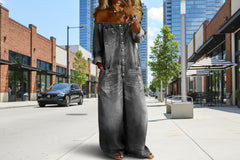 Women's Off-Shoulder Washed Faux Denim Strap Overalls Jumpsuit