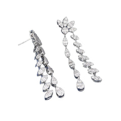 Floral design, fully encrusted with diamonds, double chain leaf earrings.