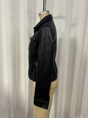 Vintage Washed PU Leather Biker Jacket | Slim Fit Moto Zip | Black