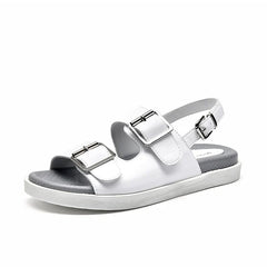 BeauToday Casual Sandals Women Genuine Leather Metal Ankle Buckle Strap Summer Beach Ladies Low Heel Sport Shoes Handmade 38128