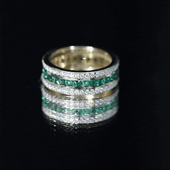 Certified Lab Grown Emerald 3 Row Eternity Wedding Band