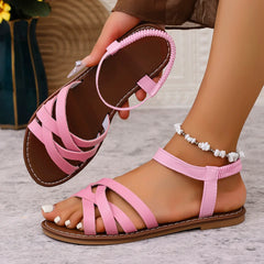 Shoes for Women 2025 Summer New Women Flat Sandals Bottom Roman Strap Sandals with Non Slip Rubber Soles Ladies Daily Sandalia