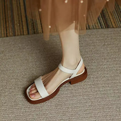 2025 Summer Women Sandals Low Heels Basic Genuine Leather Office Plus Size 35-42 Ladies Casual Outdoor Concise Woman Shoes