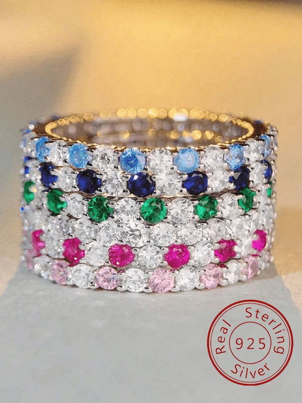 925 Sterling Silver Fashion Shiny 1.4mm Full Zircon Stackable Plain Ring For Women Daily Party Personalized Fine Jewelry