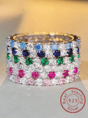 925 Sterling Silver Fashion Shiny 1.4mm Full Zircon Stackable Plain Ring For Women Daily Party Personalized Fine Jewelry