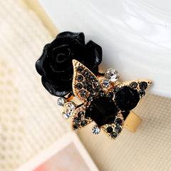 Cross-border Jewelry European And American Retro Butterfly Ring Women's Opening Full Diamond Crystal Rose Flower Ring Bohemian Style