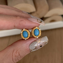 Antique Vintage Handmade Brushed Blue Pine Necklace Women's Niche Design Light Luxury White Ring Elegant Earrings