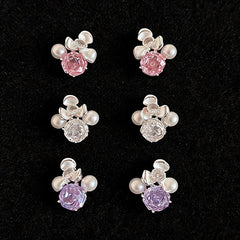 Women Flower Cubic Zirconia Pearl Stud Earrings,Fresh Sweet Light Luxury Delicate Dangle Earrings,Niche Design Fashion Daily Occasion Jewelry
