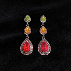 Water Drop Rhinestone Tassel Pendant Stud Earrings For Women,Palace Style Heavy Craft Exaggerated Fashion Jewelry