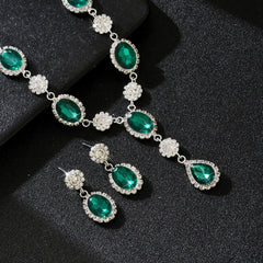 2026 Hot New Luxury Shiny Water Drop Necklace Earrings Suit High-grade All-match Bridal Jewelry Wholesale
