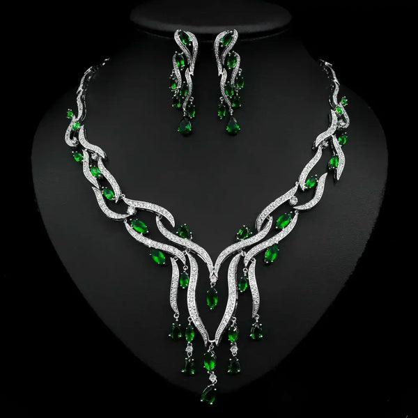 Emerald Green Crystal Jewelry Zircon Jewelry Set