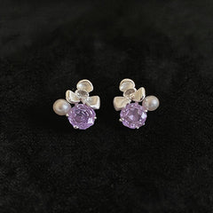 Women Flower Cubic Zirconia Pearl Stud Earrings,Fresh Sweet Light Luxury Delicate Dangle Earrings,Niche Design Fashion Daily Occasion Jewelry