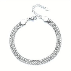 S925 Sterling Silver Chain Bracelet, Sparkling Mesh Embossing Pattern Jewelry